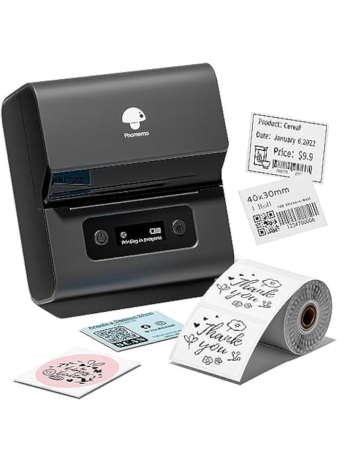 phomemo Label Makers- Barcode Label Printer M221 3 Inch Label Maker Bluetooth Thermal Printer for Small Business/Home Use, for Barcode, Address, Logo, Stickers, Compatible with Phone & PC, Gray - Image 2