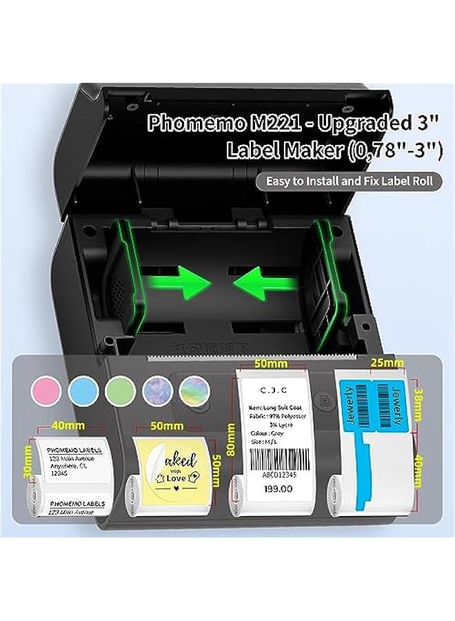 phomemo Label Makers- Barcode Label Printer M221 3 Inch Label Maker Bluetooth Thermal Printer for Small Business/Home Use, for Barcode, Address, Logo, Stickers, Compatible with Phone & PC, Gray - Image 5