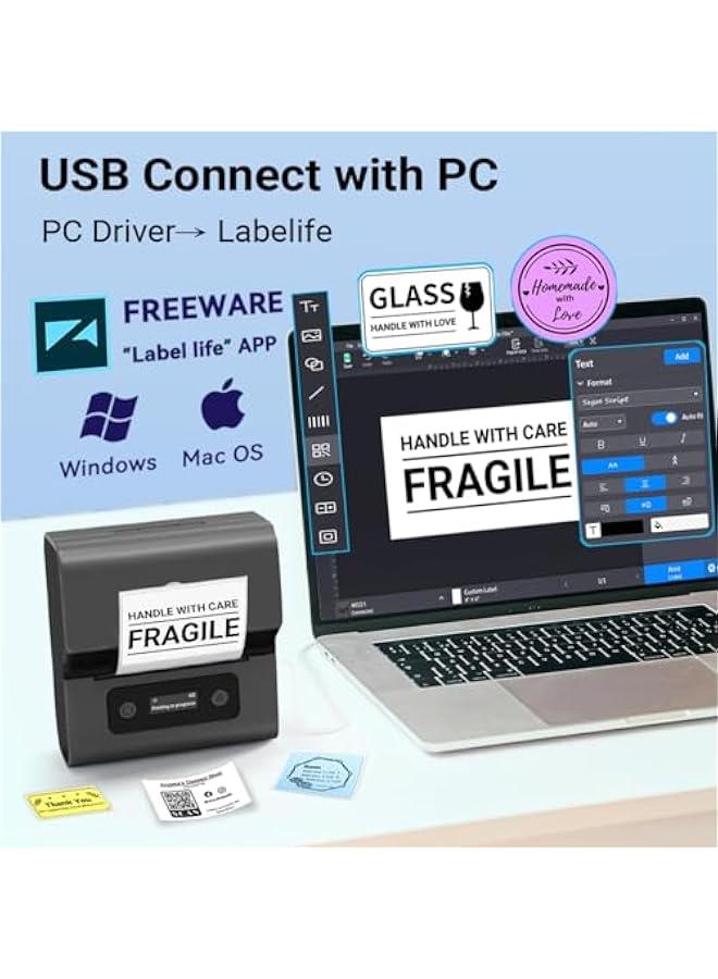 phomemo Label Makers- Barcode Label Printer M221 3 Inch Label Maker Bluetooth Thermal Printer for Small Business/Home Use, for Barcode, Address, Logo, Stickers, Compatible with Phone & PC, Gray - Image 4