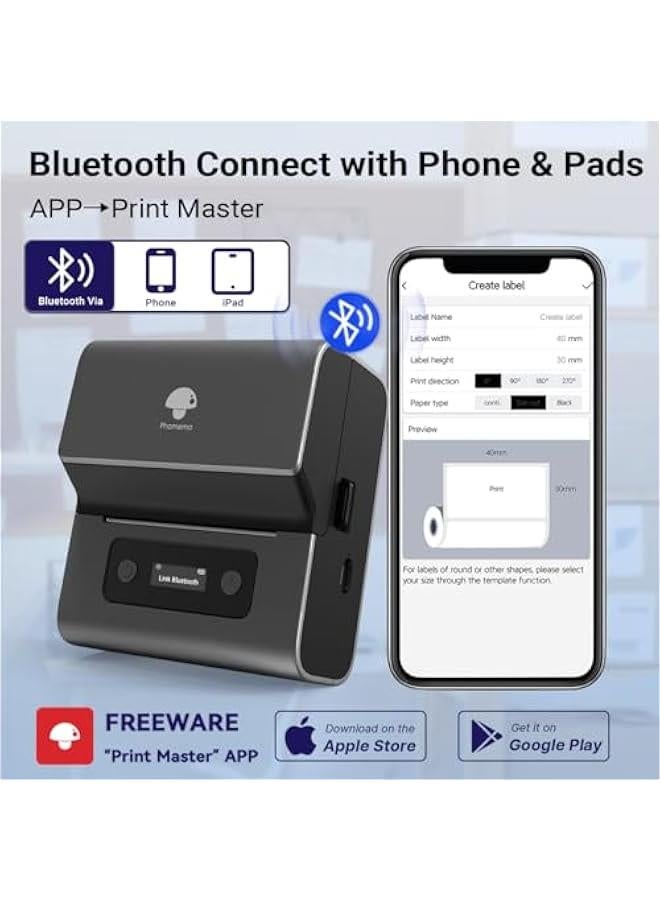 phomemo Label Makers- Barcode Label Printer M221 3 Inch Label Maker Bluetooth Thermal Printer for Small Business/Home Use, for Barcode, Address, Logo, Stickers, Compatible with Phone & PC, Gray - Image 3