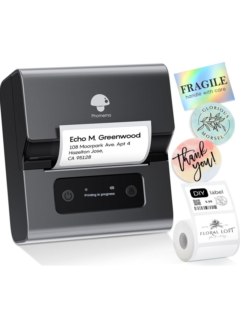 phomemo Label Makers- Barcode Label Printer M221 3 Inch Label Maker Bluetooth Thermal Printer for Small Business/Home Use, for Barcode, Address, Logo, Stickers, Compatible with Phone & PC, Gray - Image 1