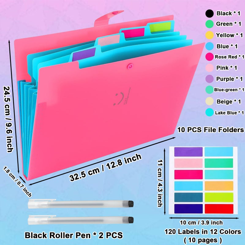 xlehoely xlehoel 10 PCS Expanding File Folders,A4 Letter Size Accordion Organizer Folder,Expandable File Folder Organizer with 5 Pockets,Plastic Document Organizer with 120 Labels for School Office Supplies - Image 2