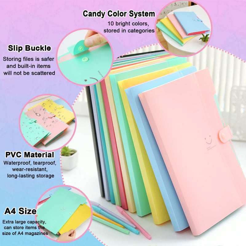 xlehoely xlehoel 10 PCS Expanding File Folders,A4 Letter Size Accordion Organizer Folder,Expandable File Folder Organizer with 5 Pockets,Plastic Document Organizer with 120 Labels for School Office Supplies - Image 3