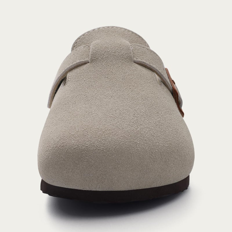 KIDMI Genuine Suede Clogs for Women Cork Footbed Sandals Leather Mules Potato Shoes with Arch Support Grey 40 (Size 8.5) - Image 4