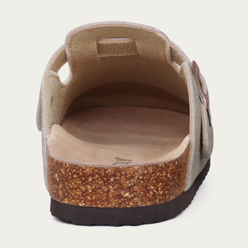 KIDMI Genuine Suede Clogs for Women Cork Footbed Sandals Leather Mules Potato Shoes with Arch Support Grey 40 (Size 8.5) - Image 5