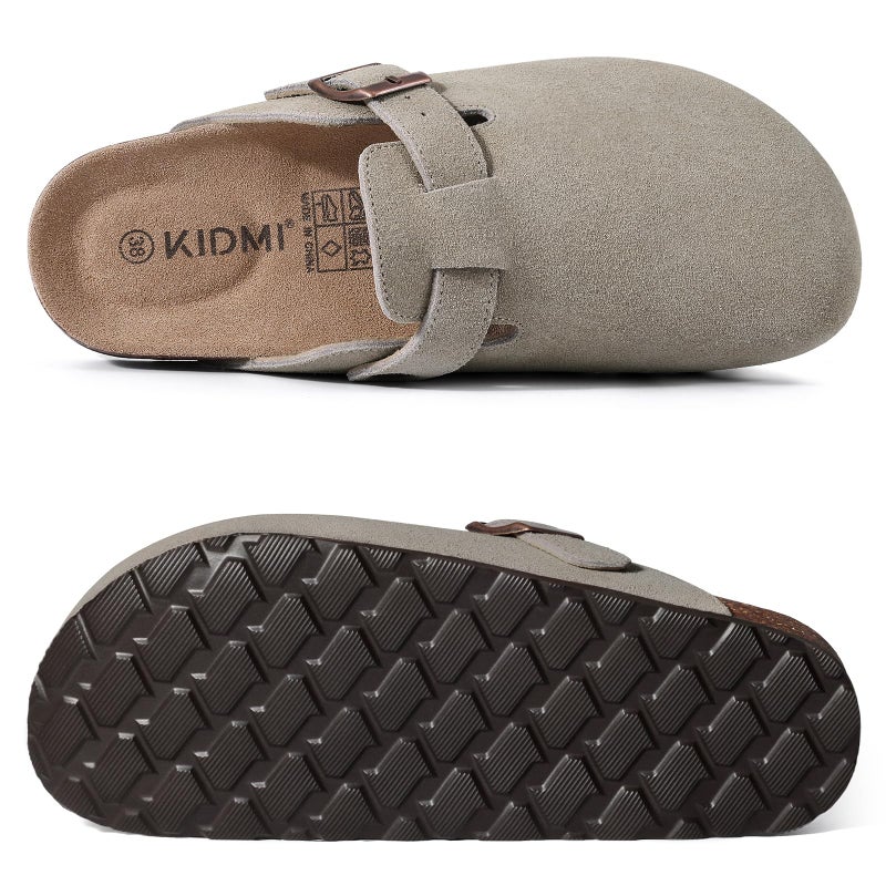 KIDMI Genuine Suede Clogs for Women Cork Footbed Sandals Leather Mules Potato Shoes with Arch Support Grey 40 (Size 8.5) - Image 3