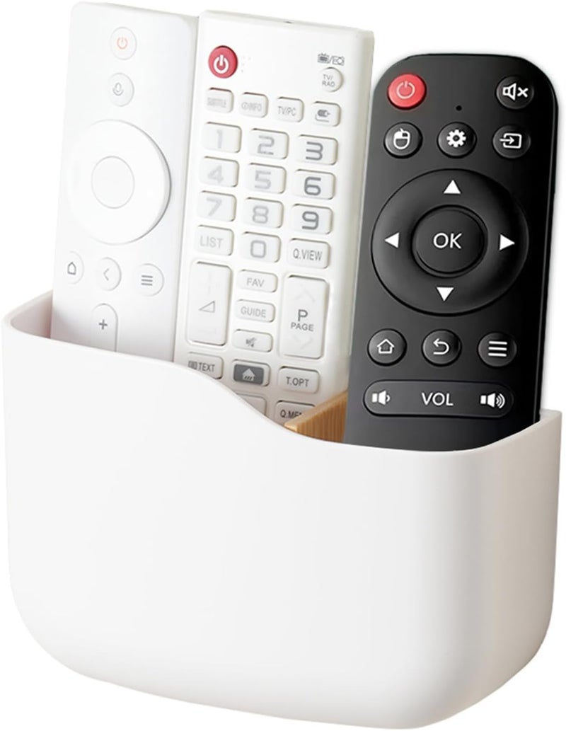 SUNFICON Adhesive Remote Control Holder Wall Mount Media Player Controller Holder Universal TV Remote Organizer Caddy Box Tray Easy Phone Charging Home Office Desk Nightstand White - Image 1