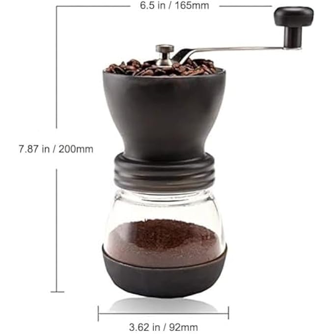 SWIUKPHE مطحنة حبوب القهوة اليدوية مطحنة قهوة مع مطحنة سيراميك طحن قابل للتعديل بشكل لا نهائي مطحنة قهوة يدوية صغيرة مع جرتين زجاجيتين مطحنة قهوة يدوية - Image 5