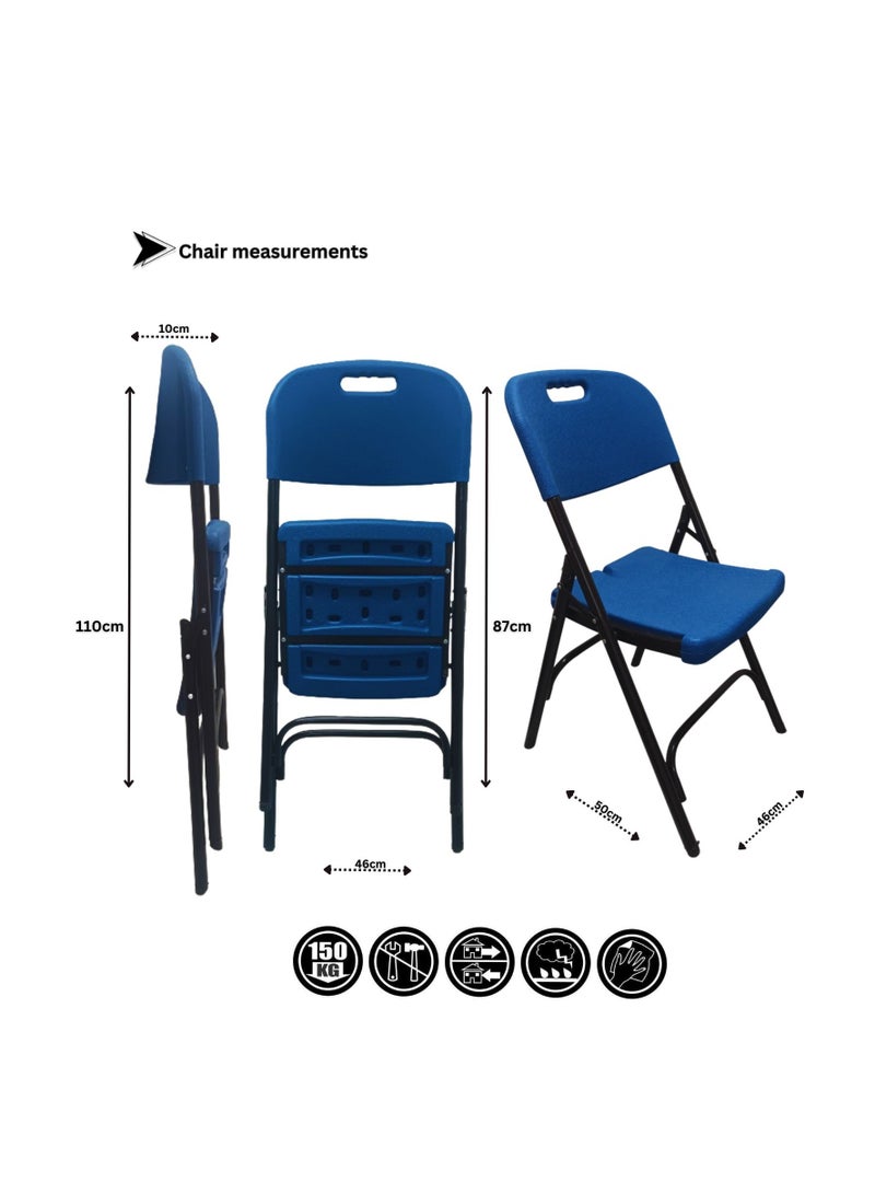 صن بوت كوميرس طقم أثاث قابل للطي مكون من 3 قطع - طاولة مستديرة 80 سم + كرسيين أزرق متعدد الاستخدامات - Image 5