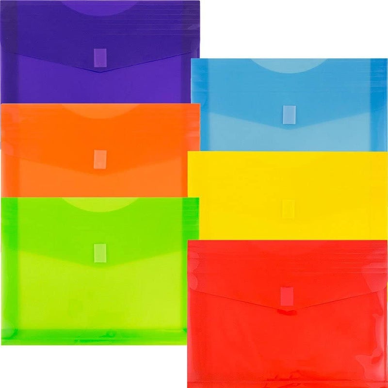 JAM Paper Plastic Expansion Envelopes with Hook & Loop Closure - Letter Booklet - 9 3/4 x 13 with 2 Inch Expansion - Assorted Colors - 6/Pack - Image 1
