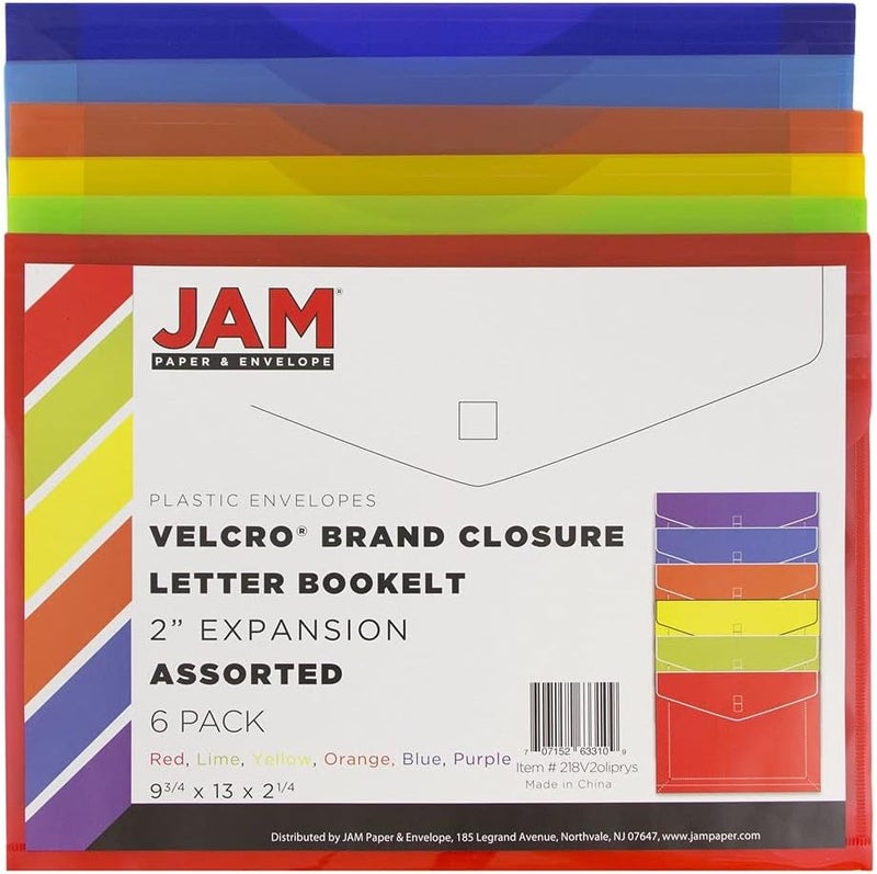 JAM Paper Plastic Expansion Envelopes with Hook & Loop Closure - Letter Booklet - 9 3/4 x 13 with 2 Inch Expansion - Assorted Colors - 6/Pack - Image 2