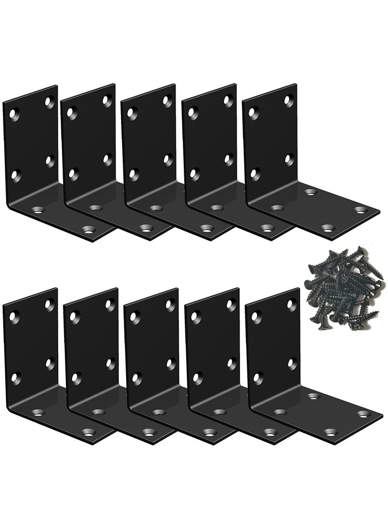 Excefore L Bracket, 10 Pcs Heavy Duty Corner Brace, Stainless Steel Shelf Bracket, Black Large Angle Brackets, Metal Iron Brackets for Wood (2.8X2.8X2X0.08)  - Image 1