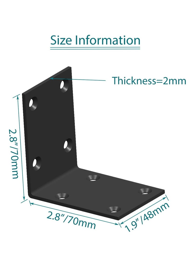 Excefore L Bracket, 10 Pcs Heavy Duty Corner Brace, Stainless Steel Shelf Bracket, Black Large Angle Brackets, Metal Iron Brackets for Wood (2.8X2.8X2X0.08)  - Image 2