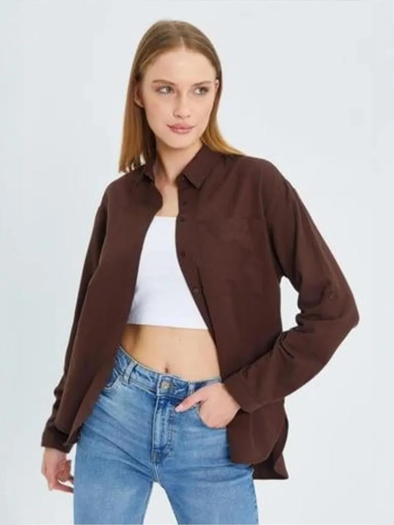 MixRay Mixray Long Sleeve Button-Up Shirt with Pocket