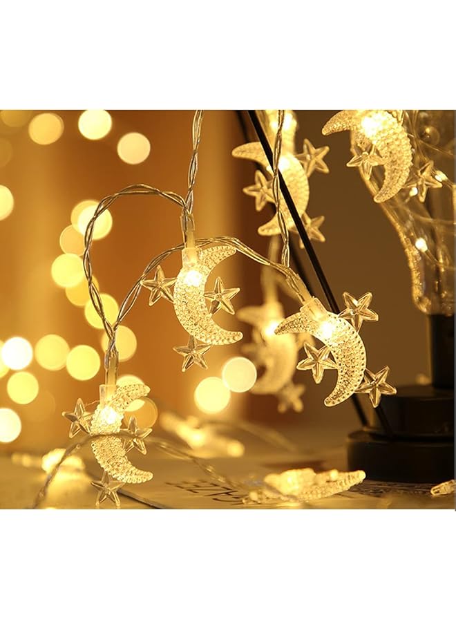 إيروريكس سلسلة أضواء القمر 40 ليد تعمل بالبطارية بطول 20 قدماً على شكل قمر صغير ونجوم لتزيين حديقة الفناء والحديقة وأضواء الحفلات والمهرجانات وديكور عيد الشكر - Image 1