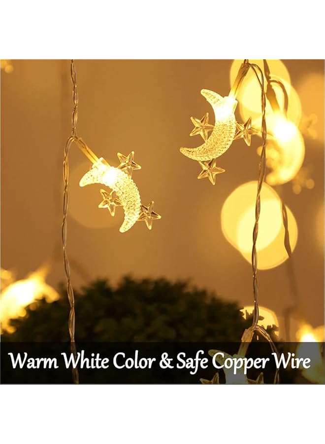 إيروريكس سلسلة أضواء القمر 40 ليد تعمل بالبطارية بطول 20 قدماً على شكل قمر صغير ونجوم لتزيين حديقة الفناء والحديقة وأضواء الحفلات والمهرجانات وديكور عيد الشكر - Image 2