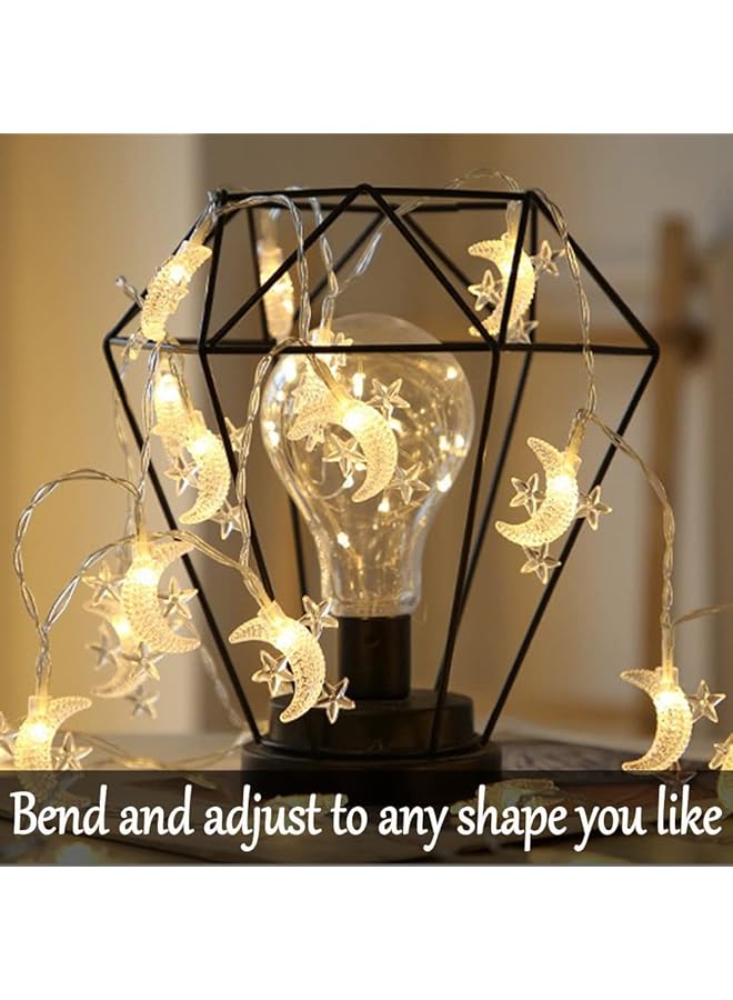 إيروريكس سلسلة أضواء القمر 40 ليد تعمل بالبطارية بطول 20 قدماً على شكل قمر صغير ونجوم لتزيين حديقة الفناء والحديقة وأضواء الحفلات والمهرجانات وديكور عيد الشكر - Image 5