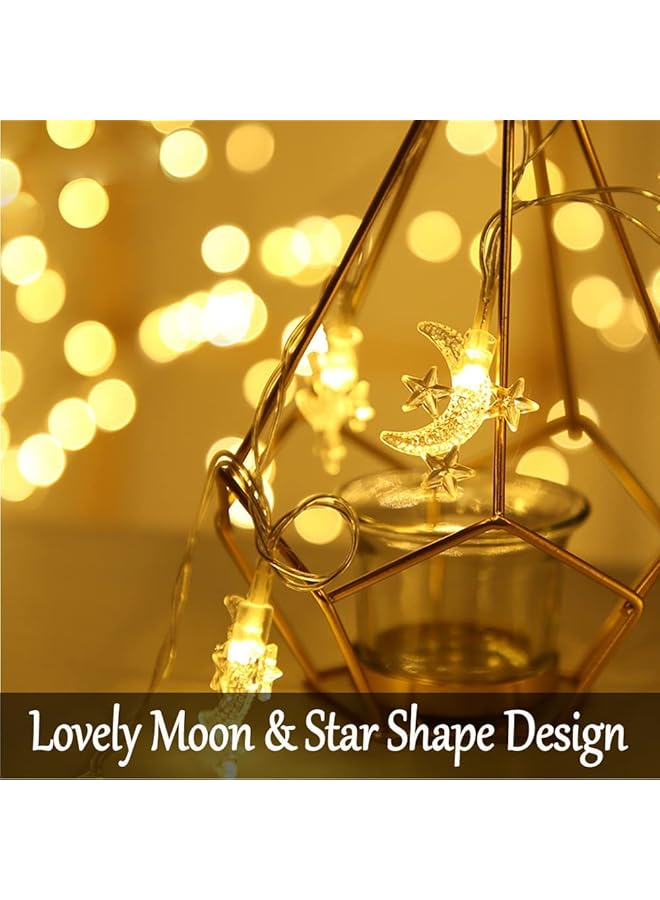 إيروريكس سلسلة أضواء القمر 40 ليد تعمل بالبطارية بطول 20 قدماً على شكل قمر صغير ونجوم لتزيين حديقة الفناء والحديقة وأضواء الحفلات والمهرجانات وديكور عيد الشكر - Image 4