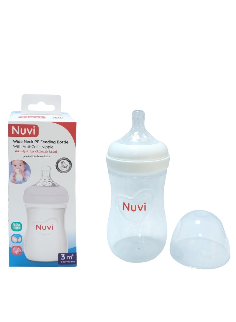 نوفي زجاجة رضاعة بلاستيكية واسعة العنق من نوفي، 3 أشهر فأكثر، 240 مل - واضح - Image 1