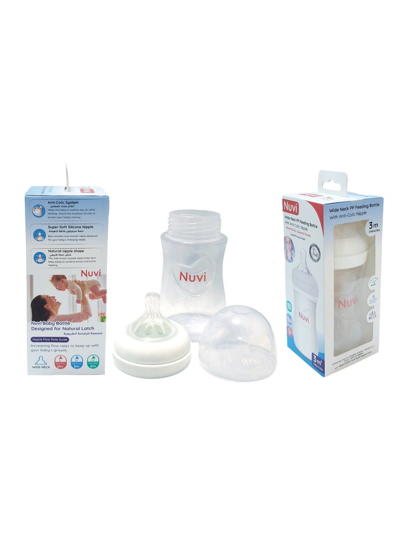 نوفي زجاجة رضاعة بلاستيكية واسعة العنق من نوفي، 3 أشهر فأكثر، 240 مل - واضح - Image 3