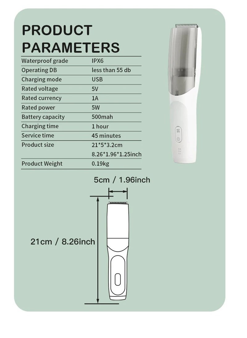 ماكينة قص شعر الأطفال الكهربائية، ماكينة تشذيب شعر الأطفال بالشفط التلقائي، مجموعة قص شعر فائقة الهدوء للرضع والأطفال الصغار، ماكينة تشذيب شعر لاسلكية قابلة لإعادة الشحن عبر USB للأطفال - Image 4