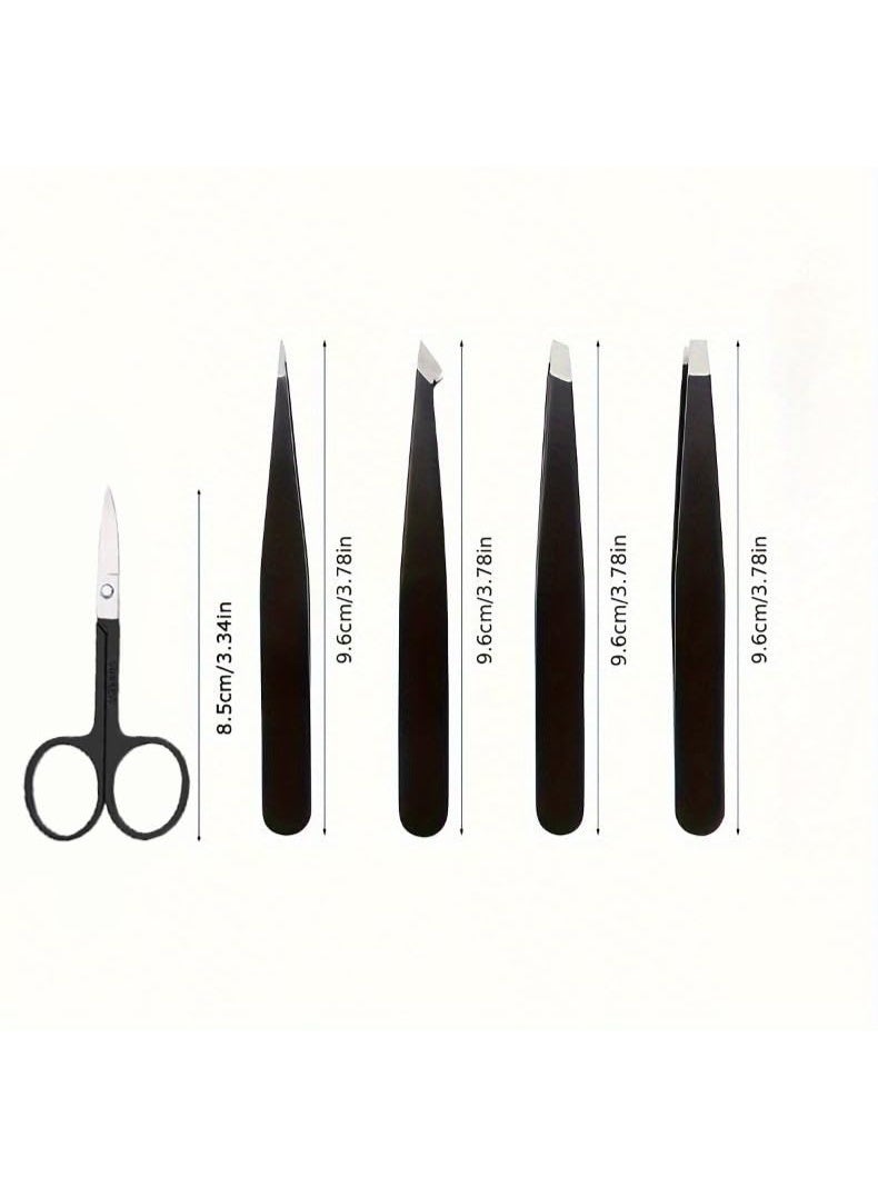 6 Pieces Stainless Steel Beauty Grooming Tool Set, Precision Tweezers & Styling Brush Kit with Leather Storage Pouch for Facial Hair Trimming & Daily Cosmetic Use - Image 2