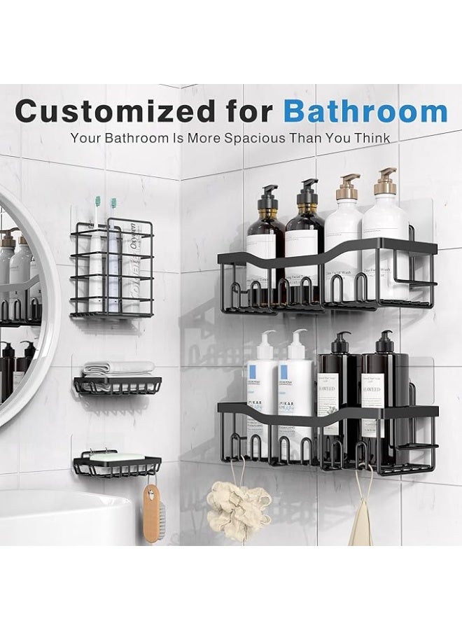 عدل مجموعة رفوف الاستحمام EUDELE المكونة من 5 قطع - منظمات حمام لاصقة من الفولاذ المقاوم للصدأ، رف تخزين كبير السعة، لا يتطلب حفرًا، ديكور منزلي وحمام مثبت على الحائط - Image 1