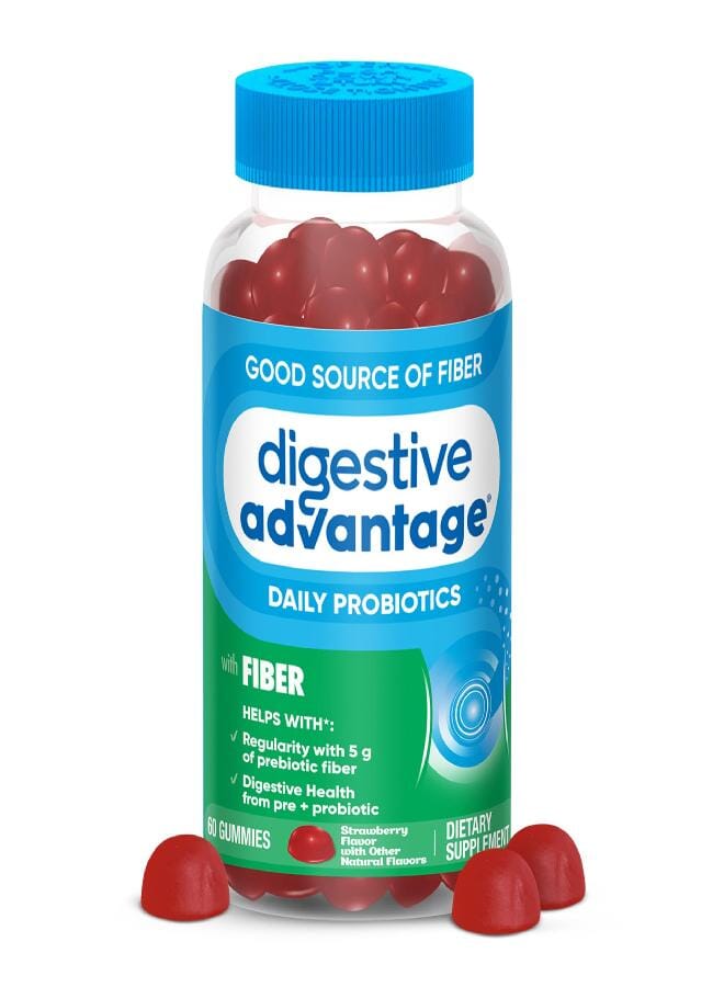 Digestive Advantage Prebiotic Fiber Supplement With Probiotics For Women & Men Digestive Health, Fiber Gummies For Adults Regularity And Gut Health, 60Ct Strawberry Flavor - Image 1