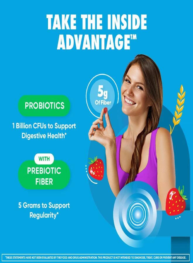 Digestive Advantage Prebiotic Fiber Supplement With Probiotics For Women & Men Digestive Health, Fiber Gummies For Adults Regularity And Gut Health, 60Ct Strawberry Flavor - Image 2