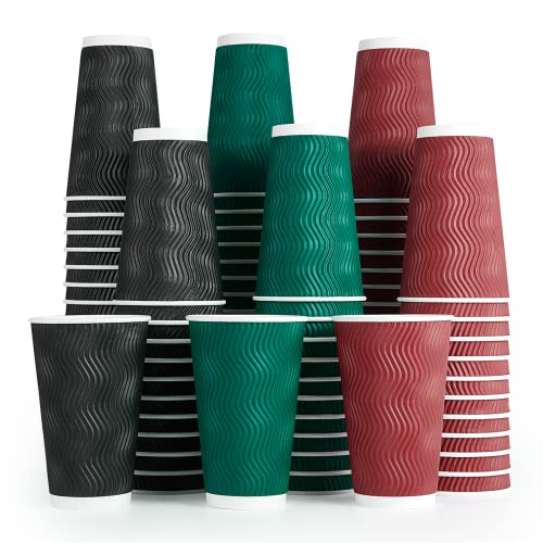 MUCHII 16 oz Paper Coffee Cups, 90 Count Multicolor Disposable Insulated Ripple Paper Cups for Hot Chocolate and Tea - Image 1