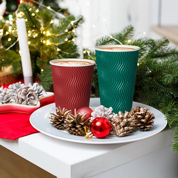 MUCHII 16 oz Paper Coffee Cups, 90 Count Multicolor Disposable Insulated Ripple Paper Cups for Hot Chocolate and Tea - Image 2