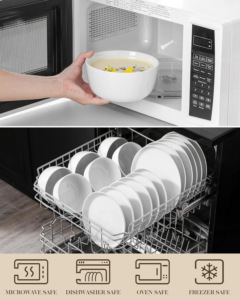 MALACASA Gulf popular simple design 12 Pieces Gourmet Porcelain Dinnerware Sets, Premium Plates and Bowls Set, High-Fired Ceramic Dishes Set for 4, Chip & Scratch Resistant, Microwave Dishwasher Safe, White, Series LEXI Long term heavy use compatible - Image 4