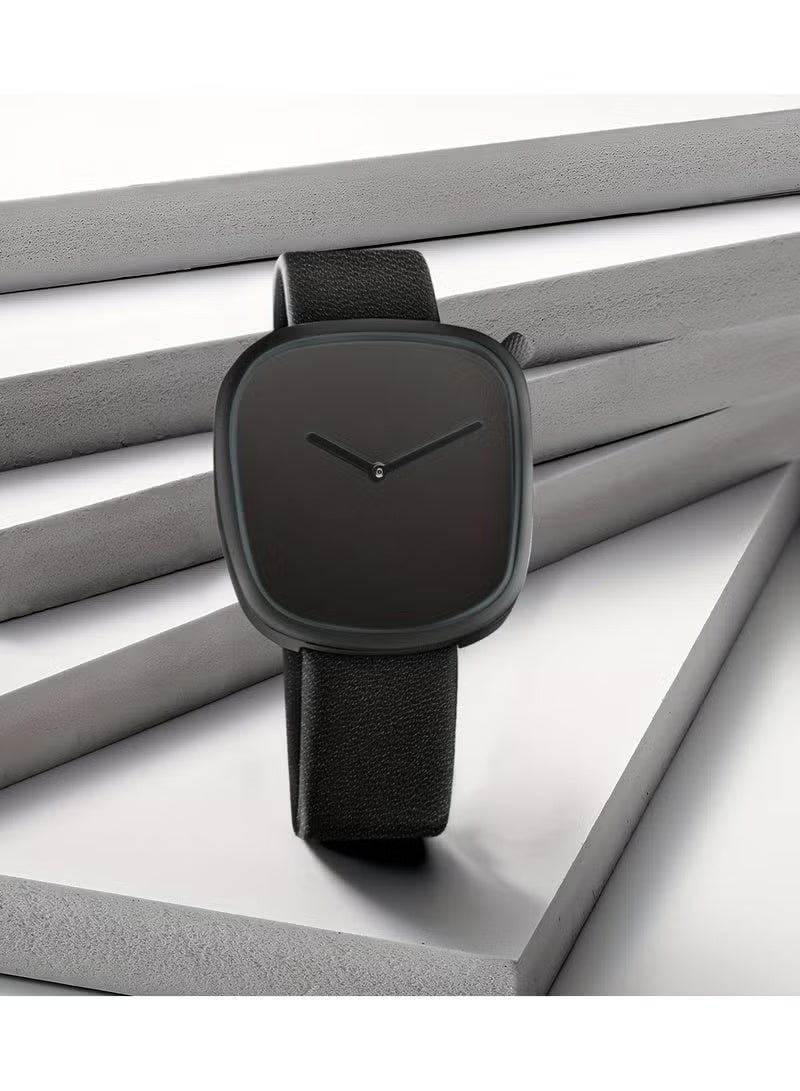 TOMI A Minimalist Square Watch With Pebble-like Design, Featuring No Scale, For Both Men And Women, With A PU Leather Strap - Image 3