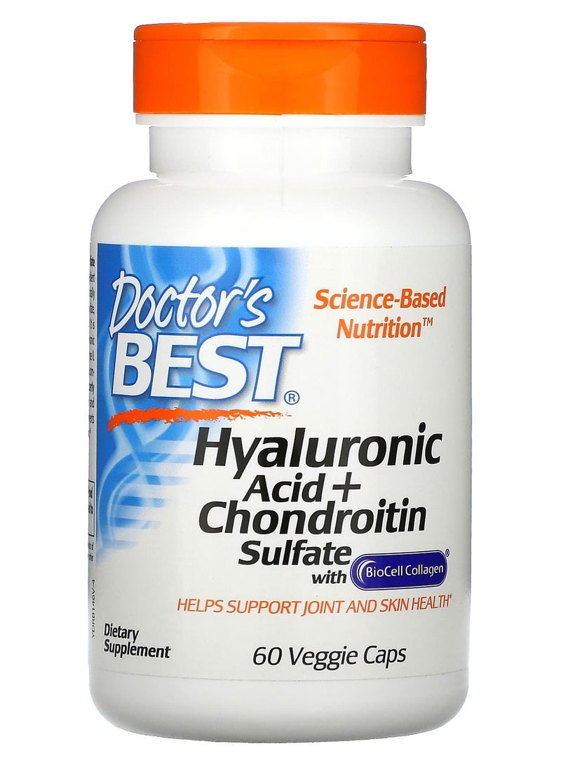 Doctor's Best Hyaluronic Acid + Chondroitin Sulfate with BioCell Collagen, 60 Veggie Caps 