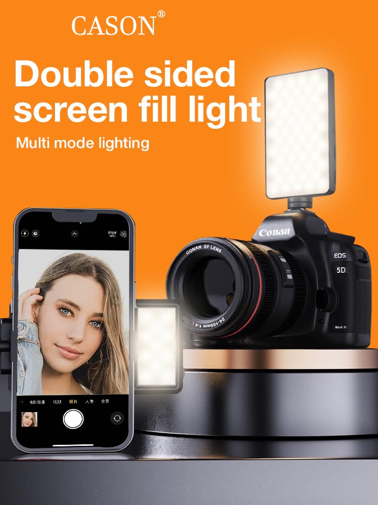 CASON ضوء محمول 2 في 1 لتصوير الفيديو يوتيوب - قابل للتعتيم 2500-9900K ضوء كاميرا التصوير / ضوء حلقي للهاتف، أضواء قابلة للتثبيت على اللابتوب - بطارية قابلة للشحن 3000mAh - Image 4