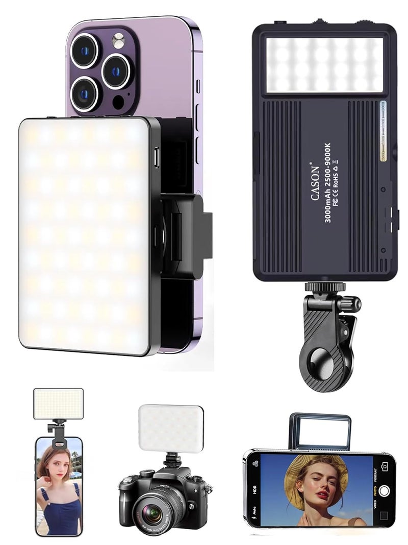CASON ضوء محمول 2 في 1 لتصوير الفيديو يوتيوب - قابل للتعتيم 2500-9900K ضوء كاميرا التصوير / ضوء حلقي للهاتف، أضواء قابلة للتثبيت على اللابتوب - بطارية قابلة للشحن 3000mAh - Image 1