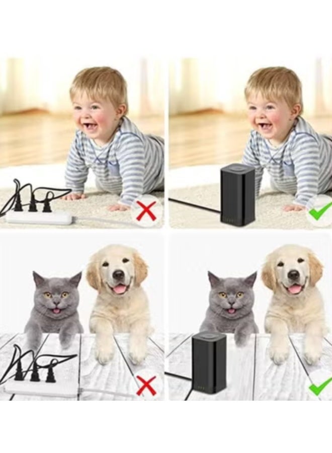 REBENUO 6 AC Tower Extension Power Socket with Wireless Charger and Cable Management Box with Lock 4 USB Ports 1 PD 30W 1 QC3.0 18W 2 USB-A 6 Power Ports 2500W (Black) - Image 4