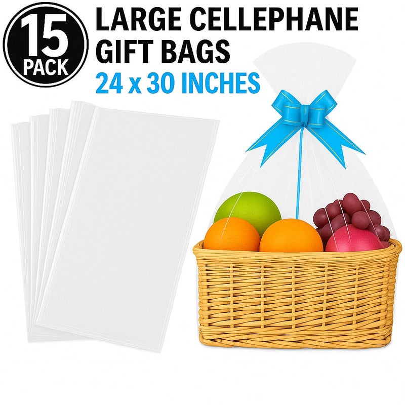 Petutu 15 Pack Large Clear Cellophane Gift Bags for Baskets (24"x30") â€“ 2 Mil Thick Basket Wrap for Gift Packaging, Transparent Wrapping for Christmas, Weddings, Baby Showers, Birthdays & More - Image 4