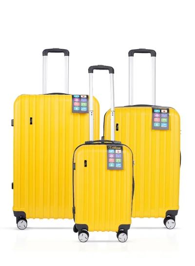 MNUK Viator Set of 3 Luggage | Hard-side Smooth and comfortable Luggage Trolley with TSA Lock | PP Material | Double 360° 8 Wheeler| Cabin, Medium, Large| Yellow