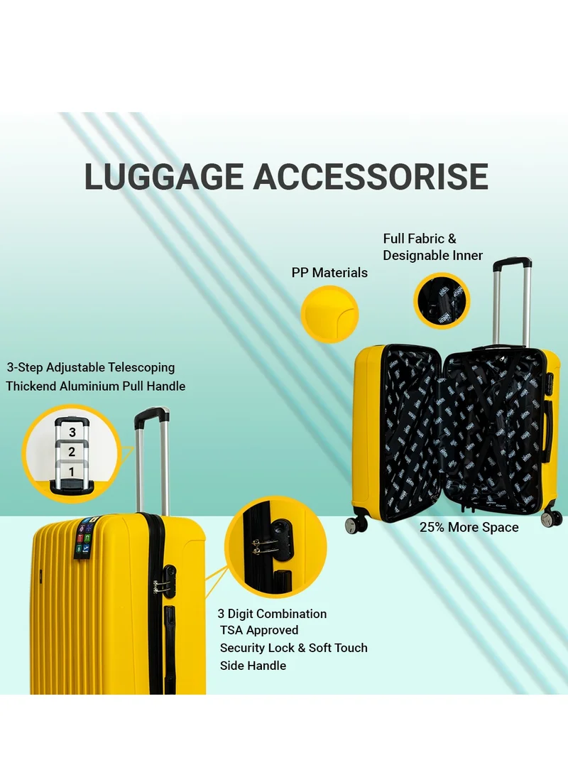 MNUK Viator Set of 3 Luggage | Hard-side Smooth and comfortable Luggage Trolley with TSA Lock | PP Material | Double 360° 8 Wheeler| Cabin, Medium, Large| Yellow