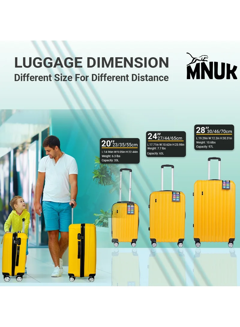 MNUK Viator Set of 3 Luggage | Hard-side Smooth and comfortable Luggage Trolley with TSA Lock | PP Material | Double 360° 8 Wheeler| Cabin, Medium, Large| Yellow