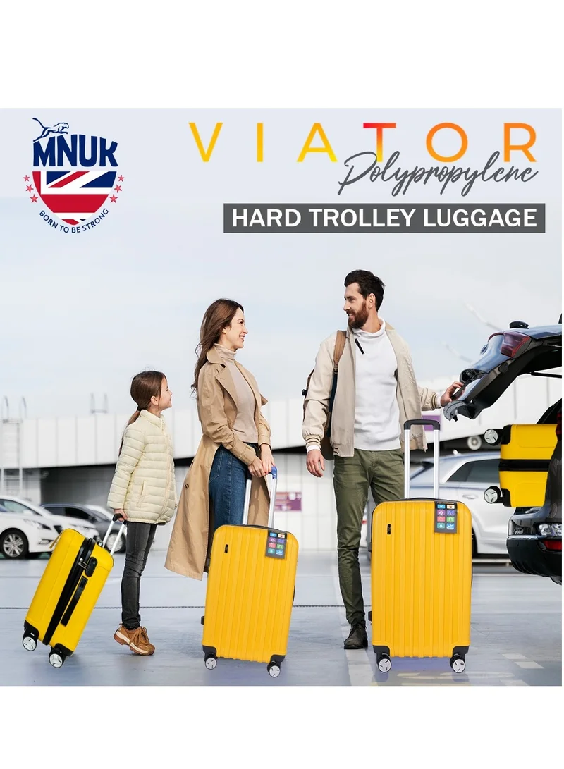 MNUK Viator Set of 3 Luggage | Hard-side Smooth and comfortable Luggage Trolley with TSA Lock | PP Material | Double 360° 8 Wheeler| Cabin, Medium, Large| Yellow