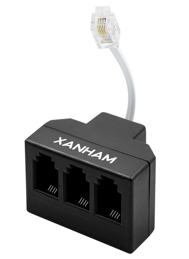 XANHAM RJ11 Cable 3 Way Splitter 6P4C Connector Phone Line Cord Adapter with 3 inch Cable for Landline Telephone Wire, Black, AV01303 - Image 1
