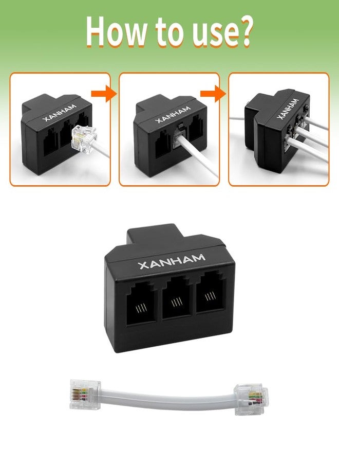 XANHAM RJ11 Cable 3 Way Splitter 6P4C Connector Phone Line Cord Adapter with 3 inch Cable for Landline Telephone Wire, Black, AV01303 - Image 5