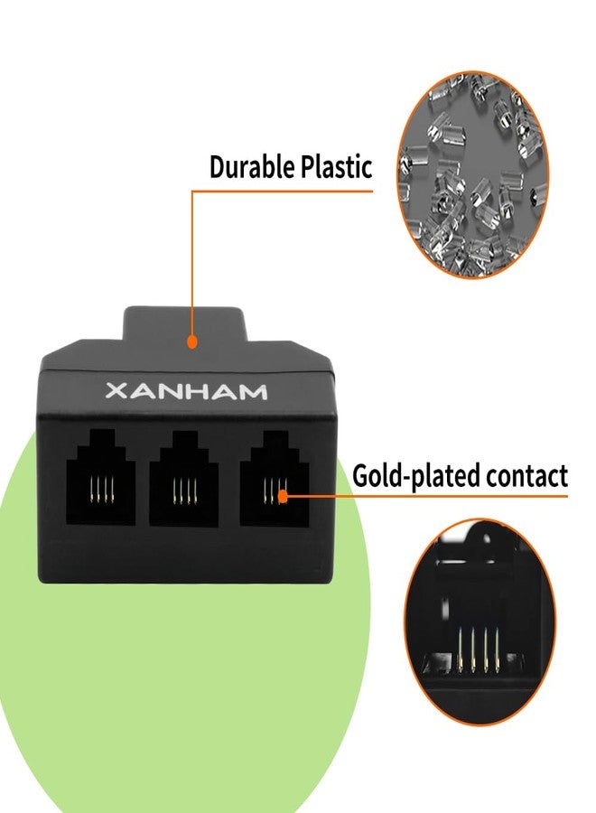 XANHAM RJ11 Cable 3 Way Splitter 6P4C Connector Phone Line Cord Adapter with 3 inch Cable for Landline Telephone Wire, Black, AV01303 - Image 2