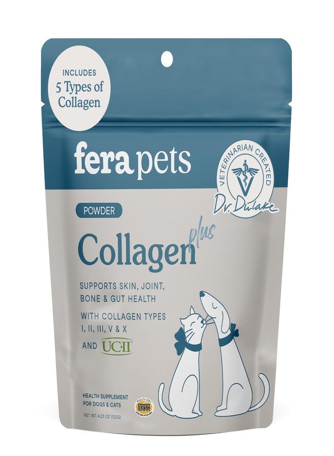 Fera Pets Cat & Dog Collagen Powder - Bone, Gut, Joint and Skin Supplement - 5 Types of Collagen + Clinically Studied UC-II® - 4.23 oz - Image 1