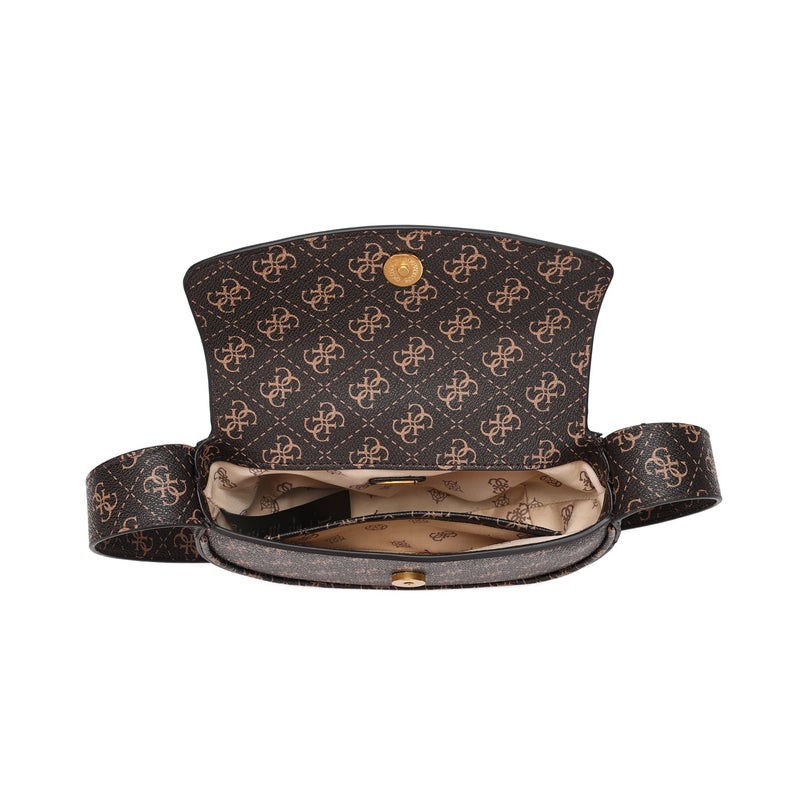 GUESS Camera Bag Women's Fedora Flap Shoulder Bag Women's Bag Brown Print - Image 4