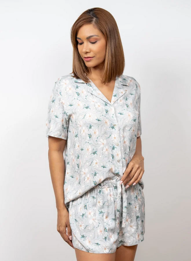 Aadaraya Aadaraya Floral Print Shirt and Shorts Set