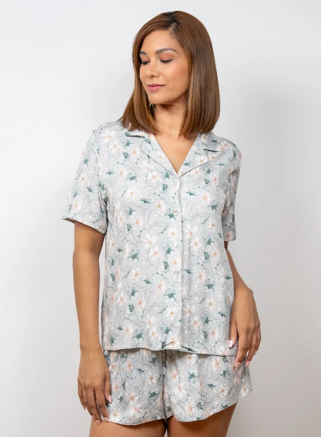 Aadaraya Aadaraya Floral Print Shirt and Shorts Set
