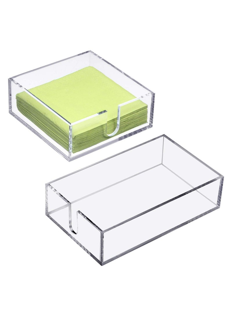TPGP Acrylic Cocktail Napkin Holder for Table, Clear Beverage Napkin Holder Square Rectangle for Dinner, Kitchen, Bathroom, Restaurant, Bar (2 Pieces, 5 x 5 Inch, 9 x 5.5 Inch) - Image 1